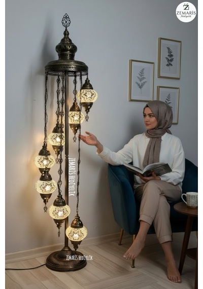 El Yapımı Otantik Mozaik Lambader 7 Li Beyaz - 761810958 Diğer