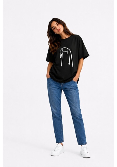 Nevermind Komik Terlik Fırlatan Çöp Adam Çift Tişörtü Oversize Unisex Sevgi Siyah