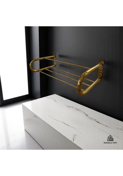 İsaoğlu Yapı Mat Gold Havluluk Otel Tipi Raf Havluluk Fırçalanmış Mat Gold Premium Havluluk Gold