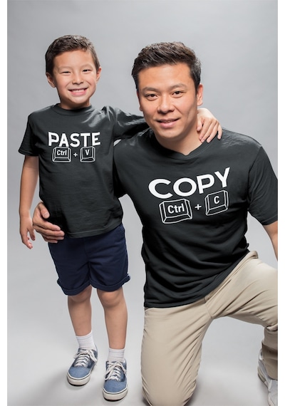 Bumeta Baba Oğul Kız Copy Paste Babalar Günü Unisex Tişört T-shirt Siyah