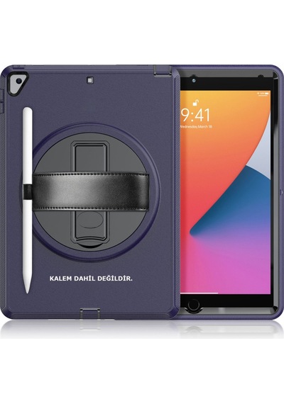 İpad 10.2 7.nesil Kılıf Hand Strap Tablet Kılıfı - Lacivert Diğer