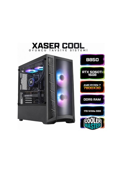 Xaser Cool X180 R7 7800X3D 32 GB 1 TB  SSD 16 GB RTX5060Tİ Dos Masaüstü Oyuncu Bilgisayar