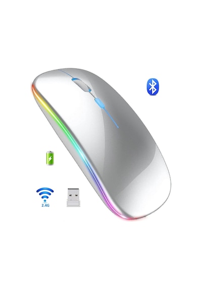 Led Işıklı Şarjlı Mouse 2.4ghz Usb Wireless Ve Bluetooth Lu Sessiz İos Uyumlu  Android Telefon Tablet Pc Tv Diğer