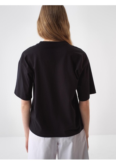 Xint Siyah Pamuk Dokulu Oversize Bluz 602471