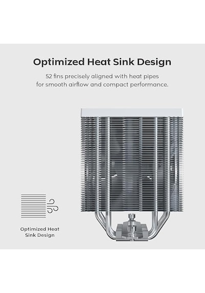 Nx400 Argb - Cpu Soğutucu, Tek Kule, 4 Gelişmiş Isı Borusu, 52 Kanatlı Isı Emici, E28, 120 Mm Fdb Statik Basınçlı Fan, 28 Mm Fan Kalınlığı, Köşe Kapağı Ayak Pedleri, Argb - Beyaz