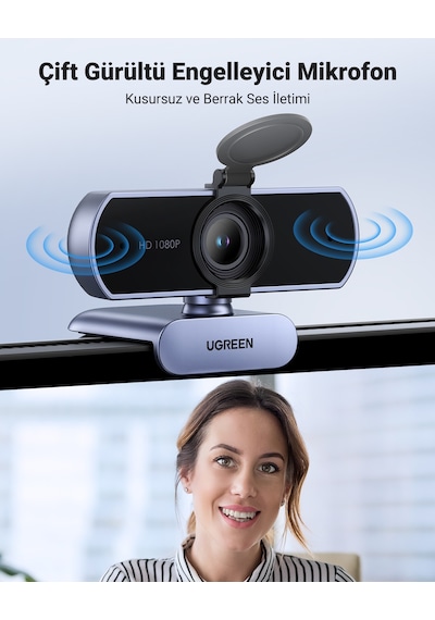 Ugreen Full Hd 1080p Webcam Çift Mikrofonlu, Net Görüntü, Otomatik Işık Ayarı, Gizlilik Kapaklı, 15728