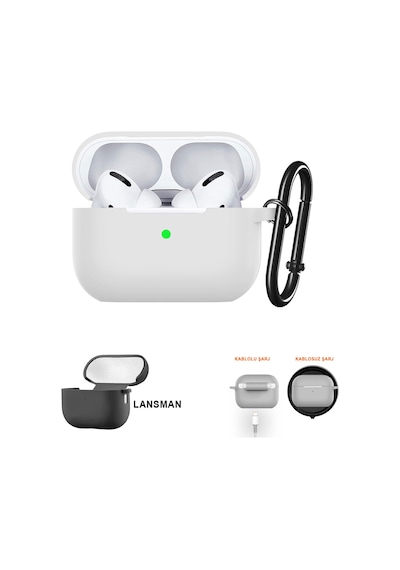Airpods Pro 2 Uyumlu Premium Lansman Kılıf Kadife İç Astarlı Darbe Emici Silikon Soo-156 Beyaz