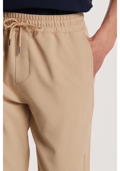 Tudors Erkek Beli Lastikli Bağcıklı Jogger Bej Pantolon Rahat Kesim Yan Cepli-33185 Bej