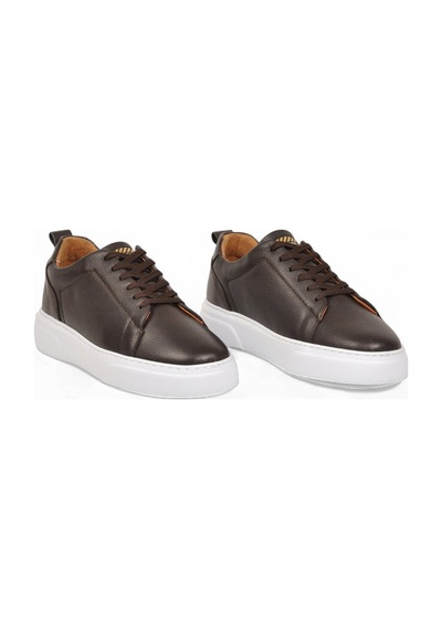 Ayakmod Kahve Hakiki Deri Bağcıklı Kalın Rahat Tabanlı Erkek Casual Ayakkabı Sneaker 272303