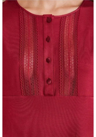 Pierre Cardin 2800 Kadın Bordo Dantelli Penye 3'lü Sabahlıklı Pijama Takım Bordo