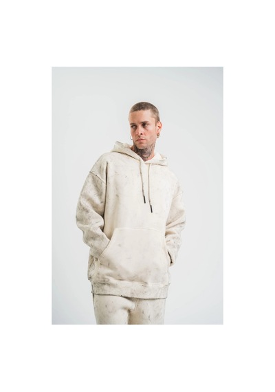 Erkek 3 İplik Pamuklu Oversize Kapşonlu Yıkamalı Sweatshirt Hoodie - Krem