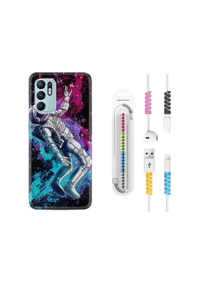 Oppo Reno6 Kılıf Kablo Koruyuculu Astronot Signs 1753