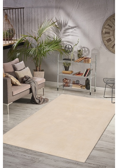 Valeryhome Vl Comfort Peluş Halı Beyaz Düz Saçaklı Bej Saçaksız