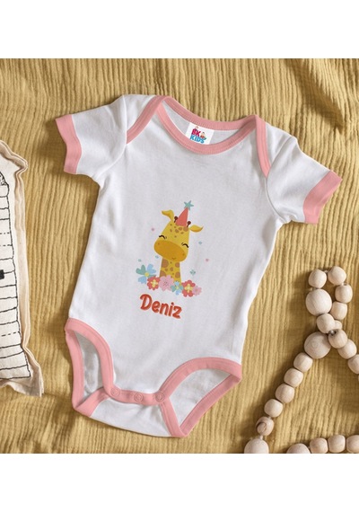 Bk Gift Bk Kids Kişiye Özel Pembe Bebek Body Zıbın - Model 157 6 - 9 Ay