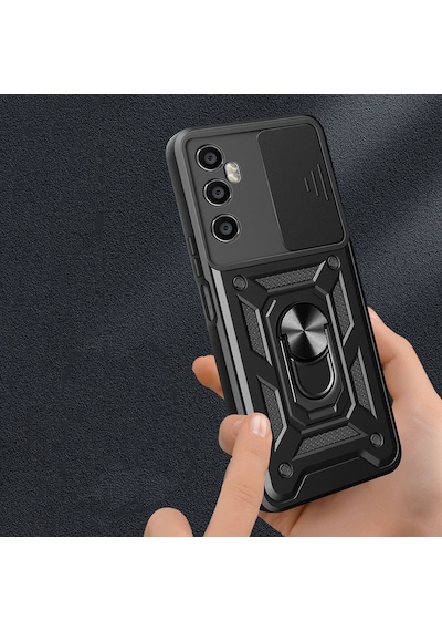 Zore Realme C65 4g Kılıf Magnetik Standlı Kamera Korumalı Ogaa Sürgülü Vega Kapak - Siyah