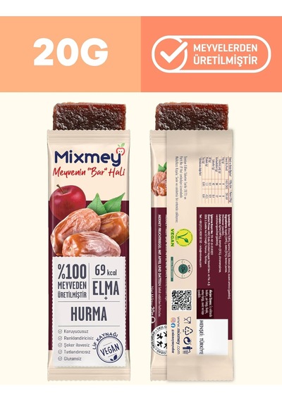 Tatlı Sever Meyve Barı 12 Adet Sağlıklı Atıştırmalıklar Vegan, Glutensiz 20gr X 12 Adet
