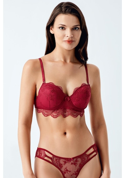 Luw 6118 Bordo Dolgulu Sütyen Külot Dantelli 2Li Takım Bordo
