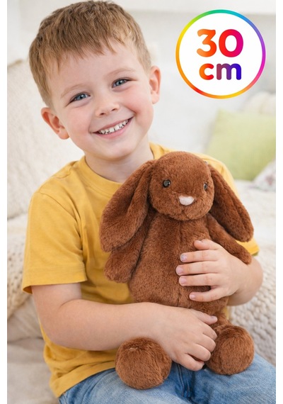 Yumuşak Peluş Koyu Kahverengi Tavşan Uyku Arkadaşı 30 Cm Renkli