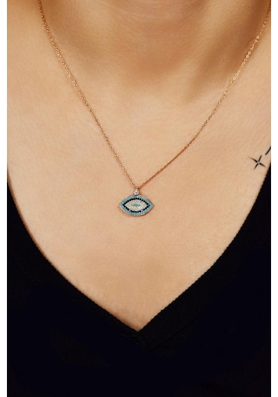 Roza Silver Mix Taşlı Rose Nazarlı Göz Model Gümüş Kolye