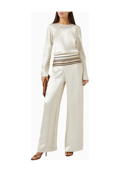 Abadia Abadıa Naia Sadu Saten Pantolon, Gizli Fermuar, Off White, 100% Asetat Krem