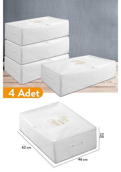 Serstil 4 Adet - Büyük Boy Baza Altı Beyaz Hurç 62 X 46 X 22 Cm