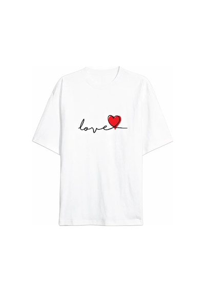 Butik İstanbul 14 Şubat Tişört Sevgililer Günü İçin Özel Tasarım Love Baskılı T-shirt - Beyaz