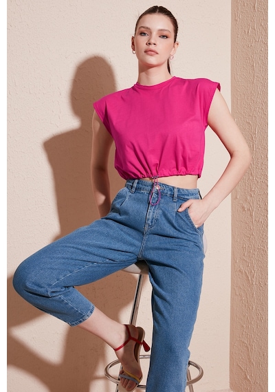 Lela Bisiklet Yaka % 100 Pamuk Crop Bayan T Shirt 5865587 Fuşya