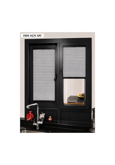 Hanedizayn Isıcam Plise Perde Delmeden Montaj Güneş Kırıcı Ölçüye Özel Üretim Cam Balkon, Mutfak, Ofis Ve Tüm Pvc Pencereler İçin Çok Renkli 3806grı