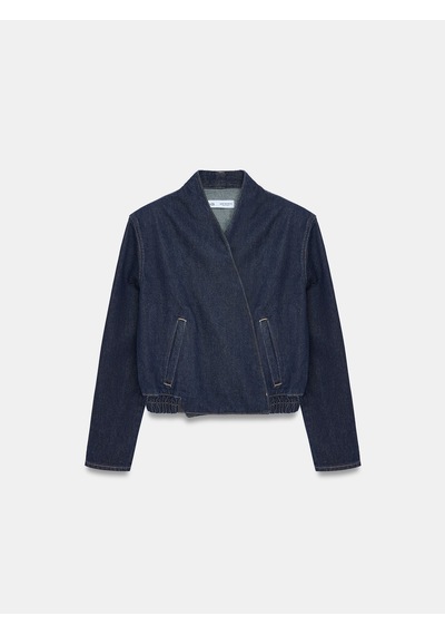 Dilvin 65401 %100 Pamuk Bomber Kot Ceket Koyu Mavi