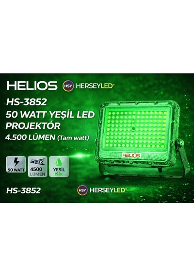 Helıos Hs-3852 50 Watt Yeşil Işık Led Projektör 4.500 Lümen Tam Watt Hs-3852 Yeşil
