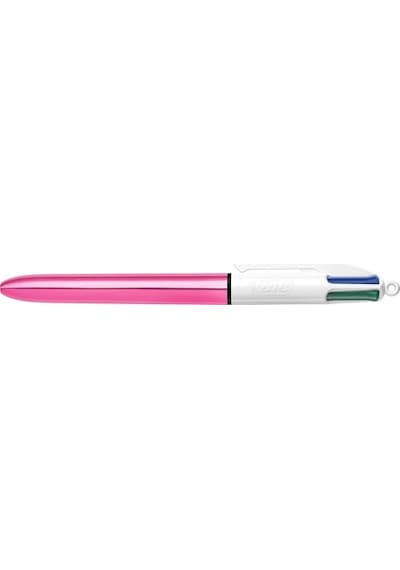 4 Colours Shine Pembe Gövde Tükenmez Kalem 12'li Kutu, 4 Renk Mavi, Siyah,yeşil Ve Kırmızı , 1.0 Mm. Uç Genel