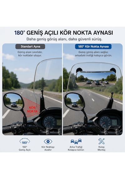 Bakgelal Geniş Açılı Motosiklet Kör Nokta Aynası, Güvenlik Aynası, Scooter, Touring, Adventure Uyuml