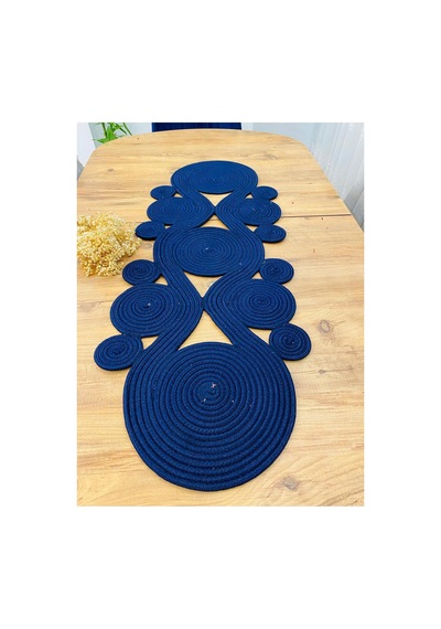 Jüt, Hasır,sarmal Model, Dekoratif Masa Örtüsü, Runner 40x110 Cm, Sehpa Örtüsü, Bohem Tarzı Lacivert Lacivert