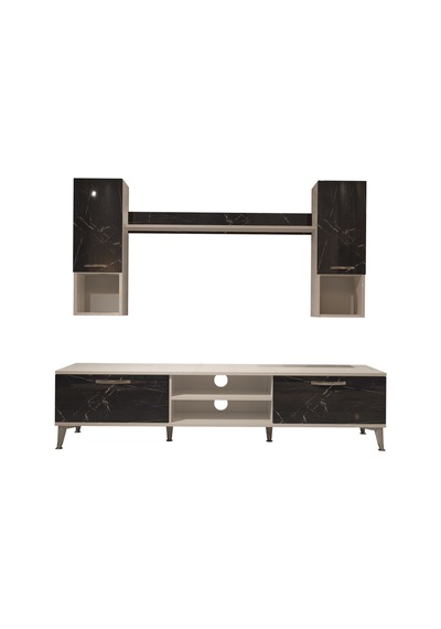 Decoraktiv Eko 5da Mdf Dvd Silver Tv Ünitesi Tv Sehpası Beyaz - Siyah Mermer