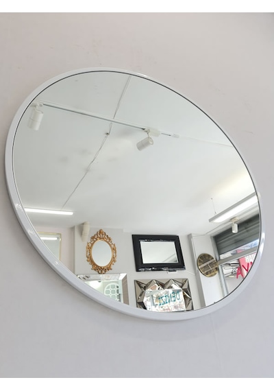 Ayna Denizi Circle Eighty White Model Beyaz Renk Metal Çerçeveli Yuvarlak Dekoratif Ayna Beyaz