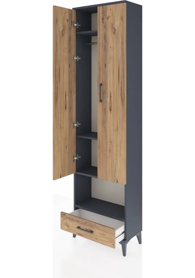 Arges Dolap 4 Raflı Tek Çekmeceli Tek Askılı 60x30x221 Antrasit-çam Antrasit
