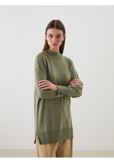 Lcw Modest Yeşil Dik Yaka Kadın Triko Tunik