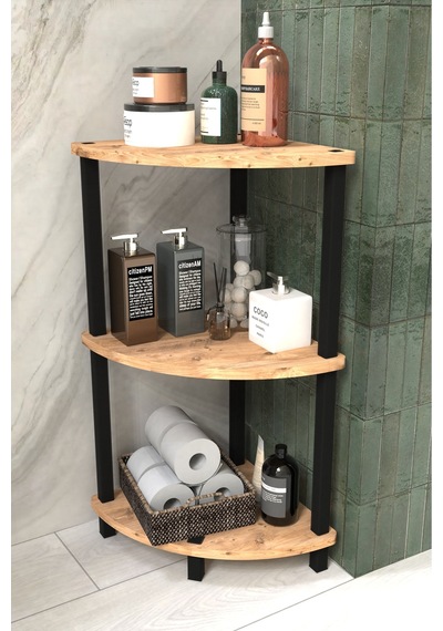 Decoline Banyo Rafı 3 Katlı Moblen Modern Organizer Depolama Ünitesi- Meşe Meşe