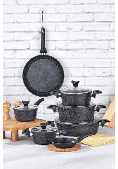 Taç Mastercook Family 12 Parça Granit Tencere Seti Siyah Tac-8054