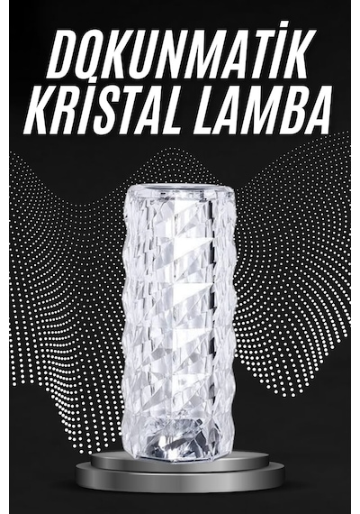 Kristal Lamba Masa Lambası Şarjlı Masa Lambası Dokunmatik Sensör Usb Şarjlı Beyaz