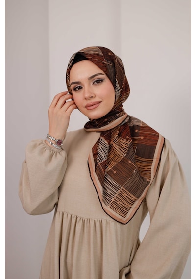 Mimiyum Nota Desen Soft Eşarp Karamel Kahve