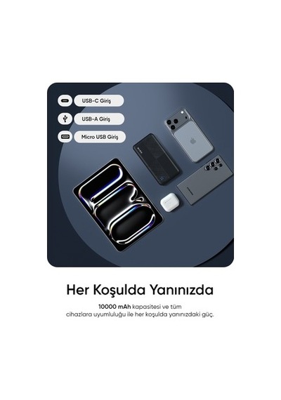 Micro, Usb Ve Type-c Girişleri İle 10000mah Taşınabilir Pil 30.000 Mah