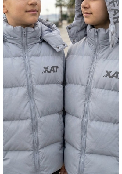 Pina Kids Unisex Çıtçıt Kapüşonlu Baskılı Şişme Yelek Gri