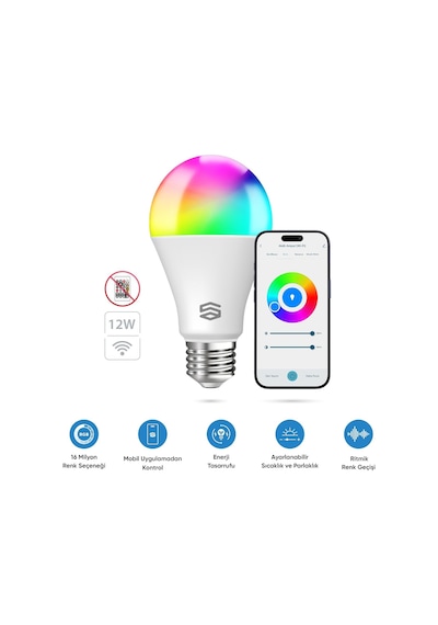 Şımart Akıllı Ampul Wifi Rgb Led 12w E27 1100 Lümen Yüksek Parlaklık Uygulama Kontrollü Diğer