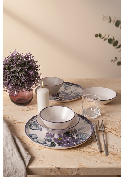Keramika Purple Flower Yemek Takımı 6 Parça 2 Kişilik 21329-30-31 Çok Renkli
