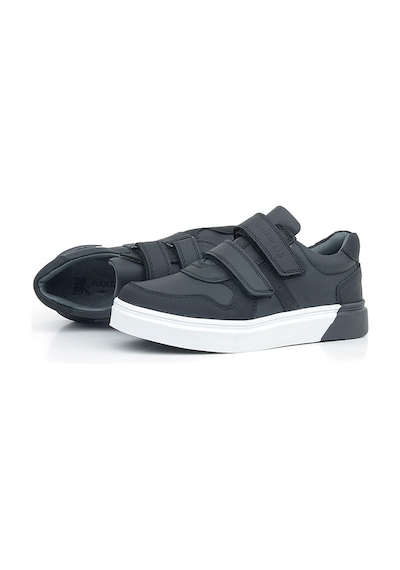 Rakerplus Hakiki Deri Siyah Beyaz Cırtlı Erkek Çocuk Sneaker Siyah