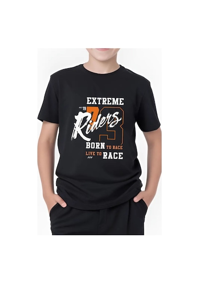 Panios Kids Extreme Riders Baskılı Erkek Çocuk Yuvarlak Yaka Kısa Kollu T-shirt Siyah