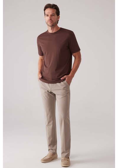 Erkek Kahverengi Regular Fit Bisiklet Yaka T-shirt