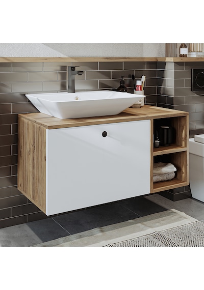 Lotus Ayaksız Lavabolu Mdf 95 Cm Çekmeceli Banyo Dolabı Atlantik Çam - Beyaz Lotus Ayaksız Lavabolu Mdf 95 Cm Çekmeceli Banyo Dolabı Atlantik Çam - Beyaz