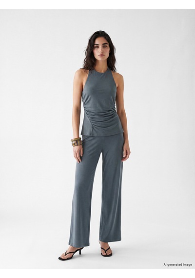 Lcw Vision Mavi Halter Yaka Büzgülü Bluz